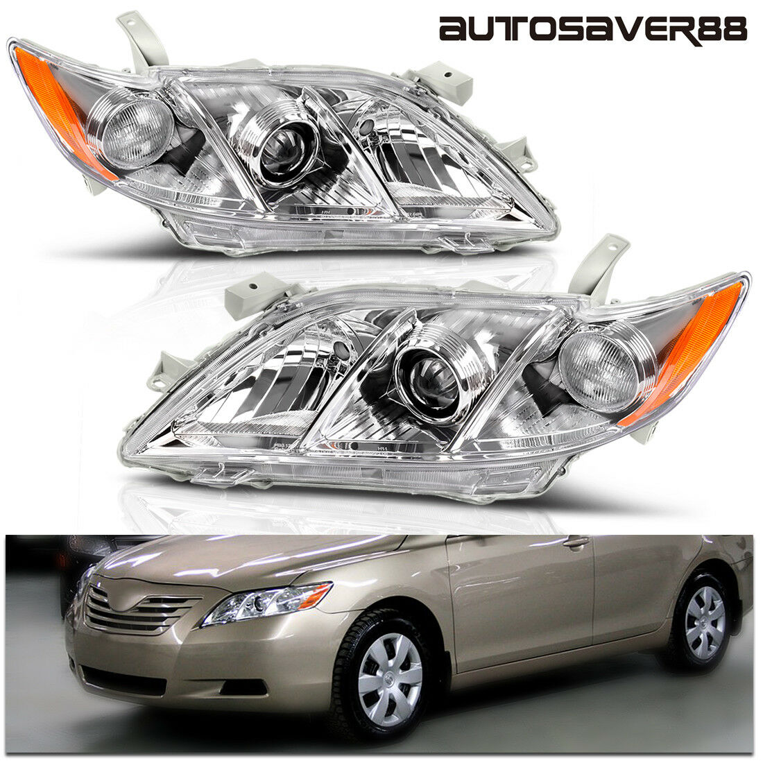 Headlights Assembly for 2007-2009 Toyota Camry Projector Headlamps Replacement