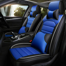 US 5-Seats 5D Car Sit Cover PU Leather Front Rear Universal Blue Car Accessories