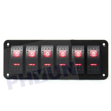 12V/24V Red LED 6 Gang Rocker Switch PanelWaterproof for Car Truck Marine Boat