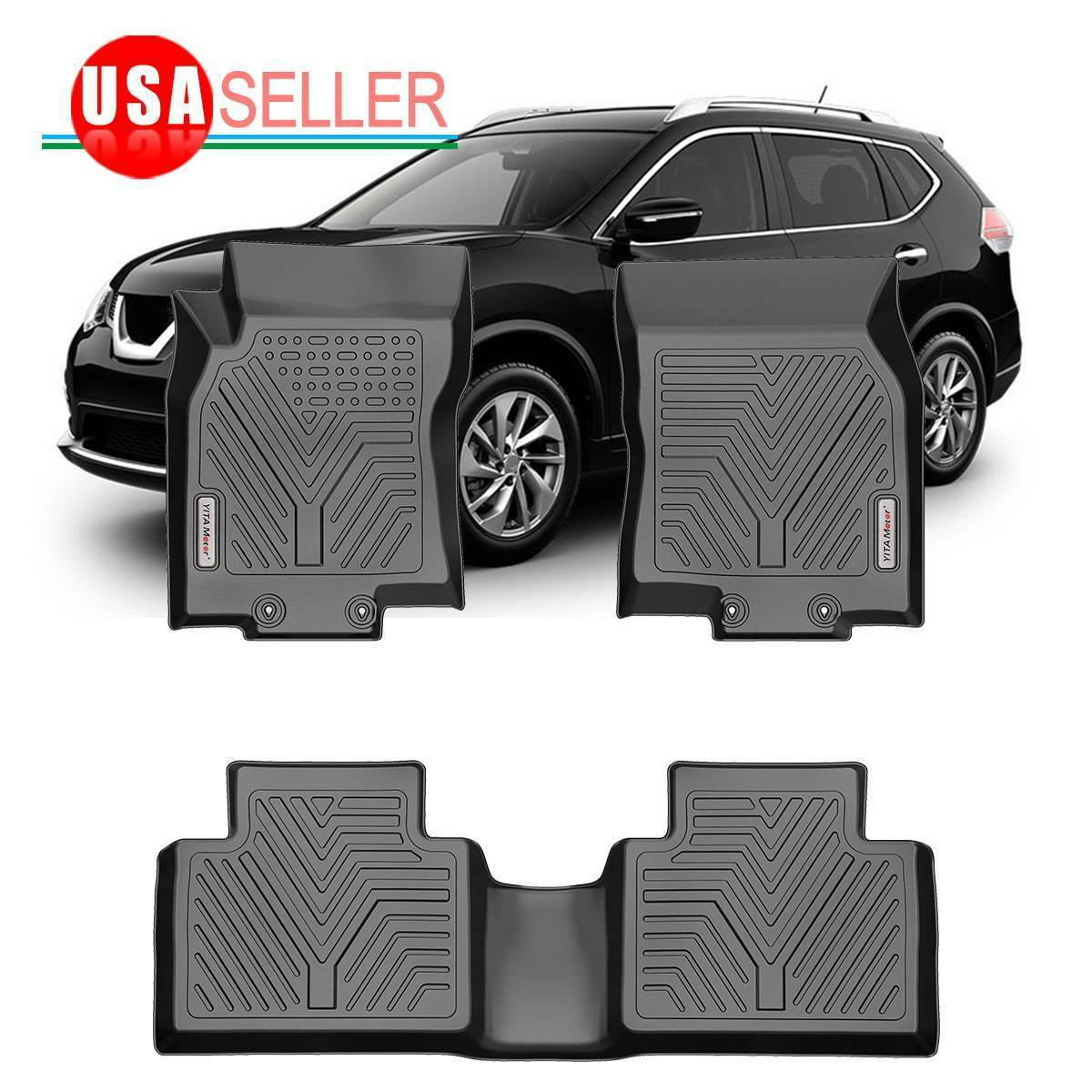 Floor Mats for 2014-2020 Nissan Rogue All Weather TPE Heavy Duty 3pcs Full Set