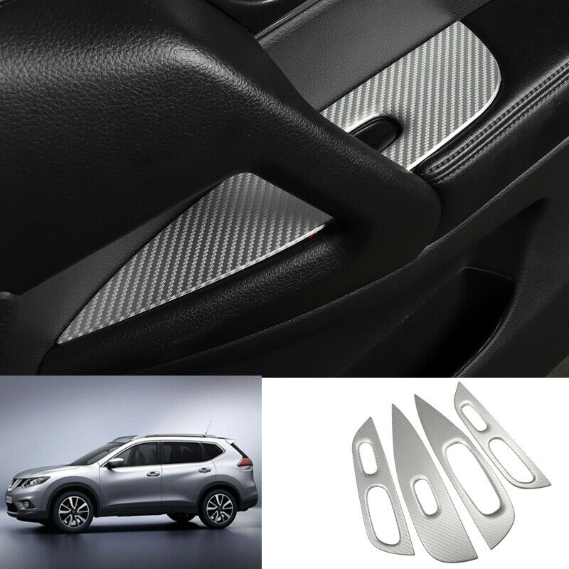 For Nissan Rogue 2014-2020 Silver Carbon Fiber Car Window lift panel switch Trim