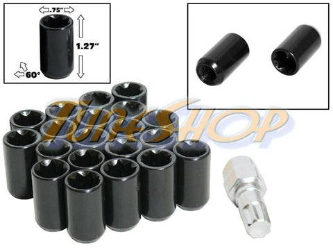 20 TUNER WHEEL LOCK LUG NUTS 8 POINT KEY 12X1.25 12 1.25 ACORN OPEN END BLACK N