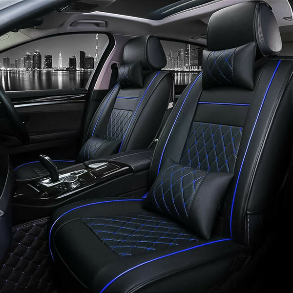 Universal Auto Car Seat Cover Protector PU Leather Cushion Set Front Rear Pillow