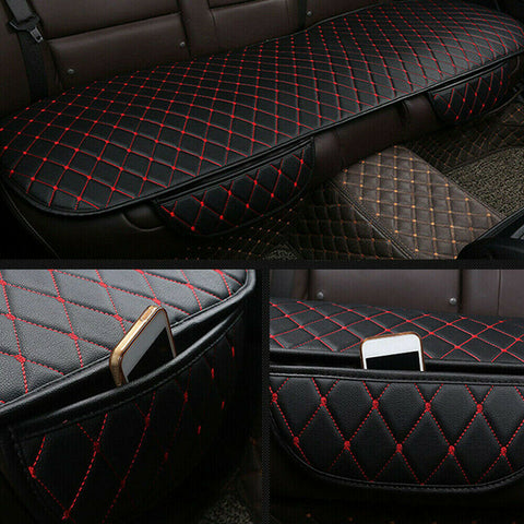 Car Rear Seat Cover Cushion Pad PU Leather Black & Red For Interior Accessories