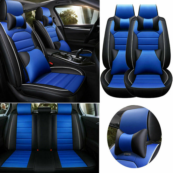 Luxury Blue Car Seat Covers Protectors Universal All Weather Front Rear 5-Sit US