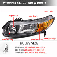 Headlights Assembly Replacement for 2006-2011 Honda Civic Coupe 2Dr Left+Right