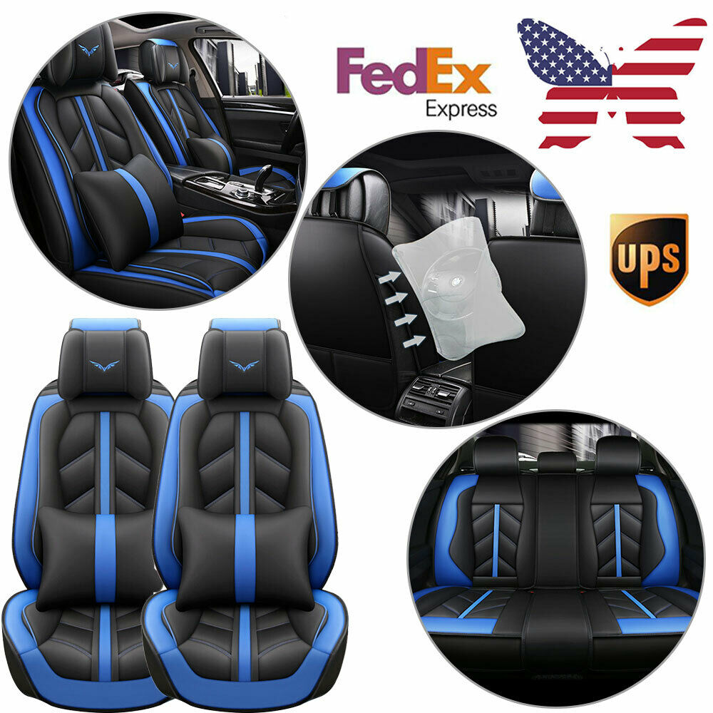 US Car Seat Covers Exclusive Blue&Black 6D Microfiber Leather Full Wrap Cushions