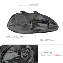 Smoke Tinted Headlight Clear Corner Turn Signal Reflector for 96-98 Honda Civic
