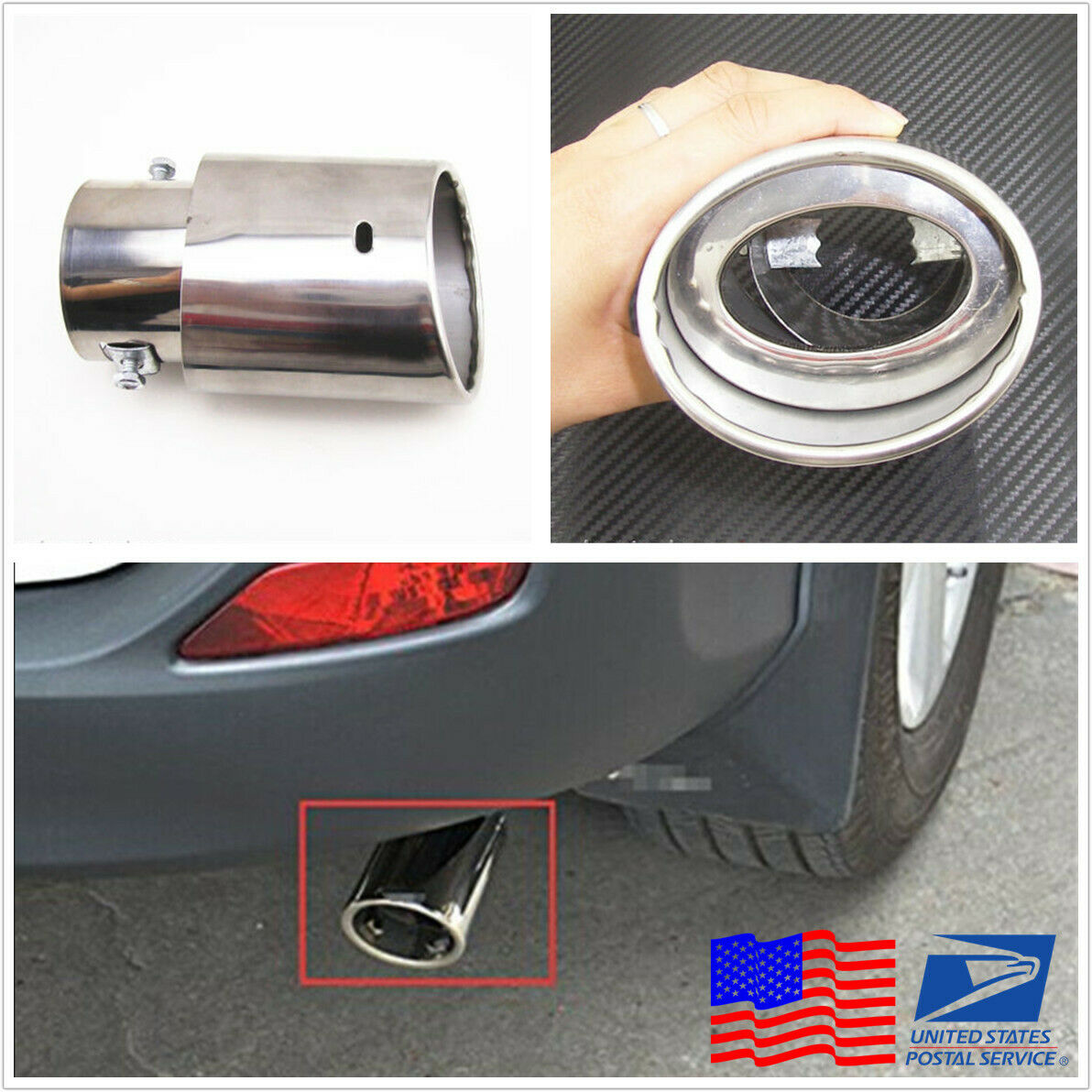 Chrome Stainless Steel Car Rear Exhaust Pipe Tail Throat Muffler Pipe Universal