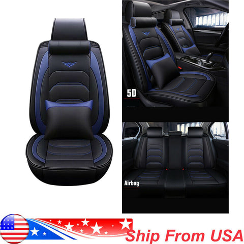 Universal Full Set Car Seat Cover PU Leather Cushion 5 Seats Front Rear Cover US