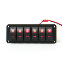 12V/24V Red LED 6 Gang Rocker Switch PanelWaterproof for Car Truck Marine Boat