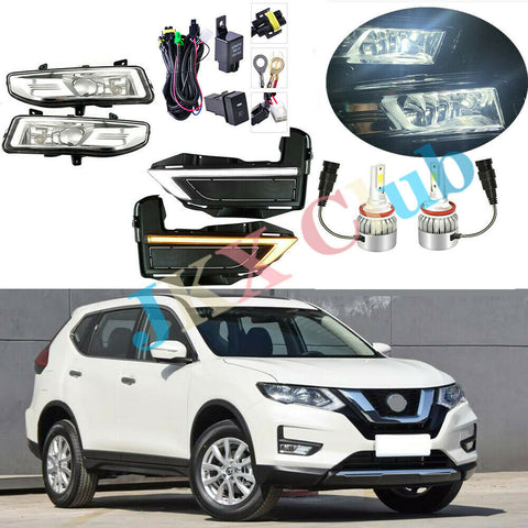 LED Fog LED DRL Turn Signal Light Harness Set For Nissan Rogue X-Trail 2017-2020