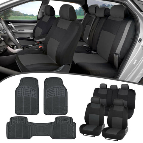 All Weather Rubber Floor Mats +Full Interior Set of Car SUV Seat Covers for Auto