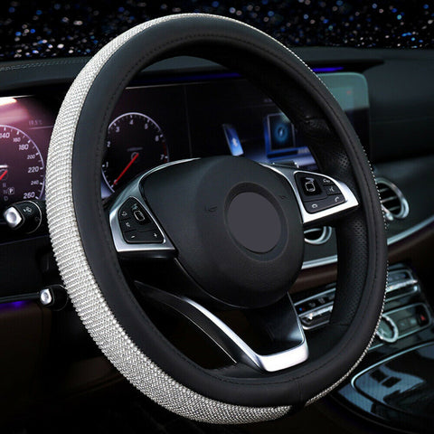 38cm Bling Rhinestone Diamond Auto Car Steering Wheel Cover Protector Skidproof