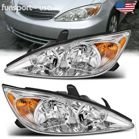 for 2002-2004 Toyota Camry Chrome Headlights Headlamps Assembly Replacement PAIR