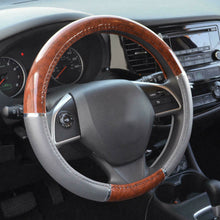 Wood Grain Steering Wheel Cover Car Truck Van SUV Gray PU Leather 14.5" - 15.5"