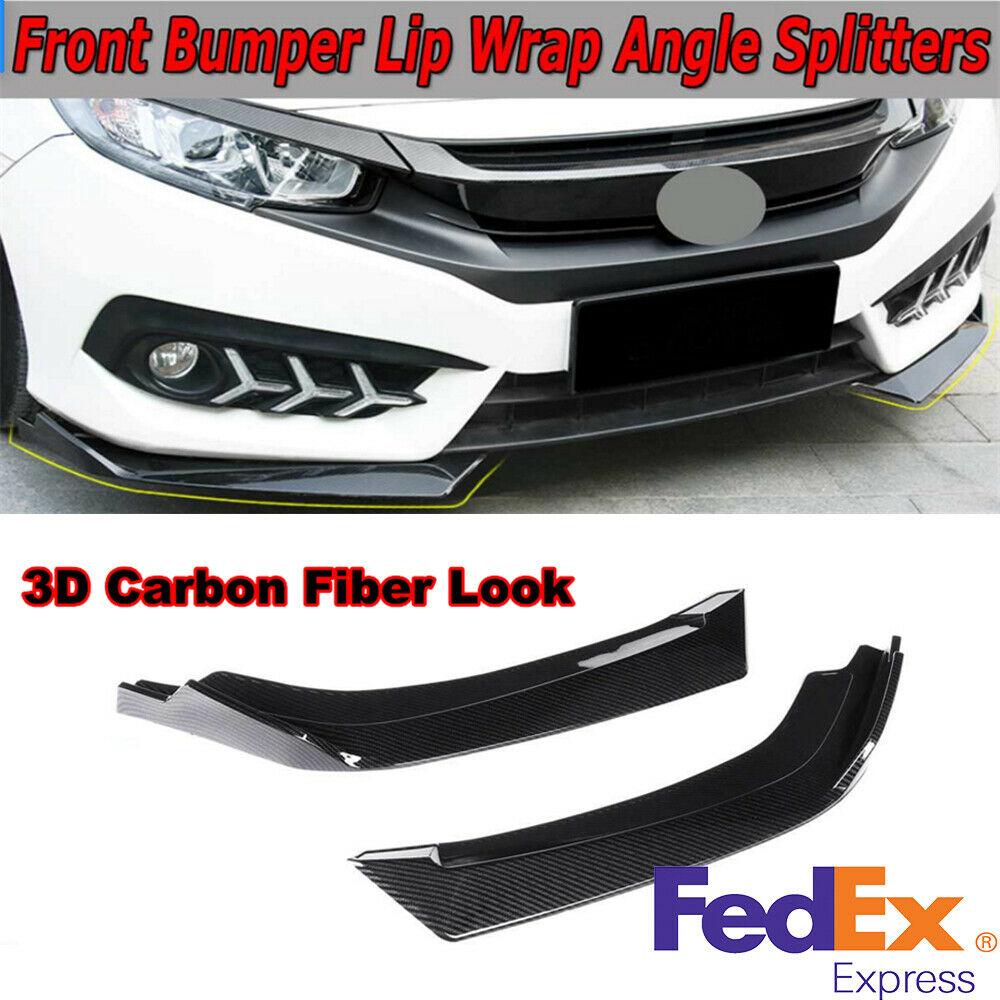 2x Carbon Fiber Style Car Front Bumper Lip Spolier For Honda Civic 4Dr 2016-2020