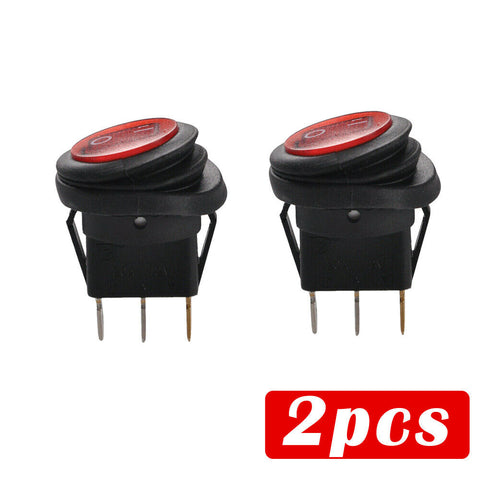2* Red 12V 20A Waterproof Round ON/OFF Rocker Toggle Switch Car Boat SPST Marine