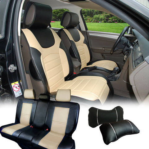 PU Leather Car 5 Seats Covers Cushion Front & Rear Frontier 88255 Bk/Tan