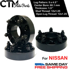 4PC 1.5'' THICK 5X4.5'' 66.1 HUBCENTRIC SPACER ADAPTER FIT 5LUG 12x1.25 NISSAN