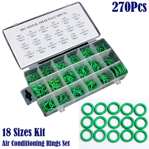 270Pcs 18 Sizes AC A/C System O-Ring Gasket Seals Washer Rapid Seal Repair Kits