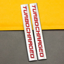 2x Metal Chrome TURBOCHARGED Emblem Red Rear Trunk Turbo Badge Car Engine Decal