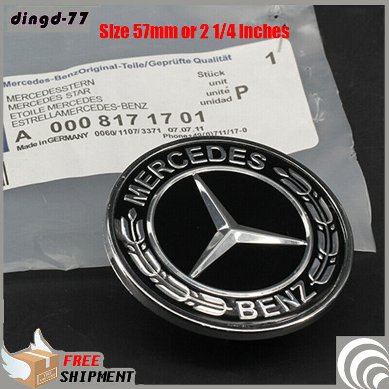 57mm Black Hood Flat Laurel Wreath Front Car Logo Emblem For Mercedes Benz