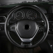 38cm Genuine Leather Car Steering Wheel Cover Black Non-Slip DIY w/Needle Thread