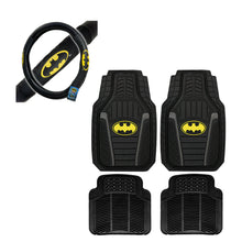 New 5pc BATMAN Car Truck All Weather Rubber Floor Mats Steering Wheel Cover Set