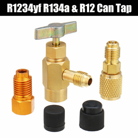 R1234yf R134a R12 Refrigerant Can Tap Adapter Fittings Kit 1/4SAE 1/2
