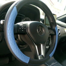 Black & Blue 14.25-15" PVC Leather Steering Wheel Cover Non-Slip Durable