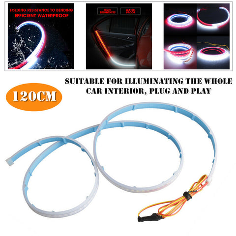 120CM 2PCS Car Door LED Side Atmosphere Lamp Slim Strip Running Flow Lamp Belt