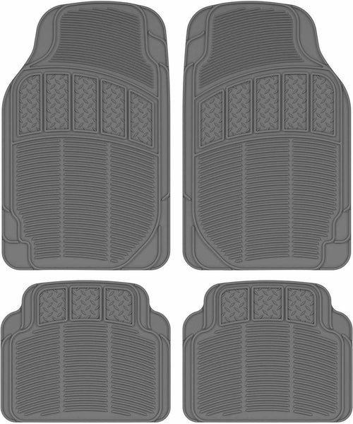 Gray All Weather Rubber Car Floor Mats - Heavy Duty Ridges Diamond Grid Heelpad