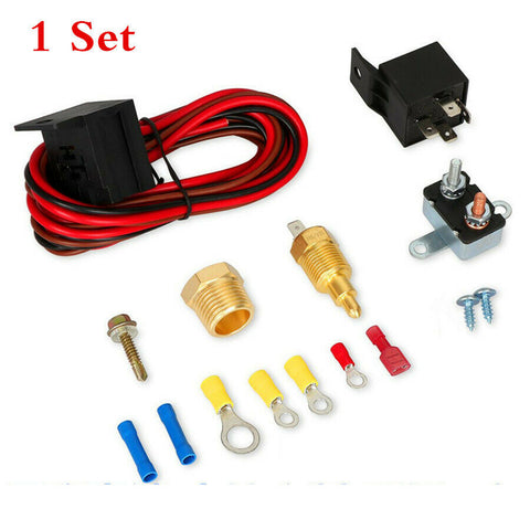 Car Electric Radiator Cooling Fan Thermostat Relay Wiring Switch Kit 185° - 170°
