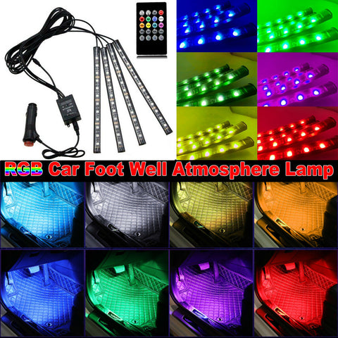 4x 12 LED RGB Car Interior Atmosphere Footwell Strip Lights Floor Decor Lamps