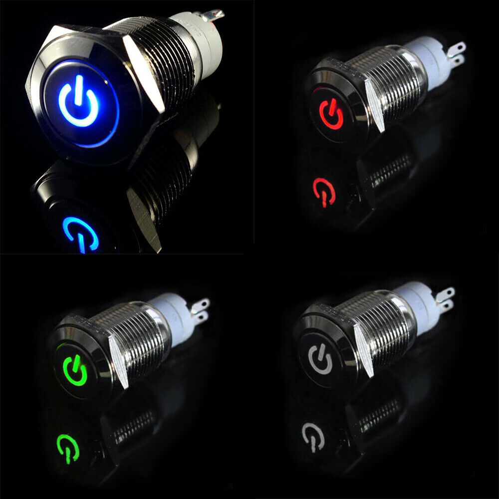 16mm 12V Car Truck LED Power Push Button Metal ON/OFF Switch Latching Aluminum