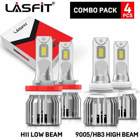 LASFIT Combo H11 9005 LED Headlight Hi-Lo Beam Bright White Bulbs 6000K Headlamp