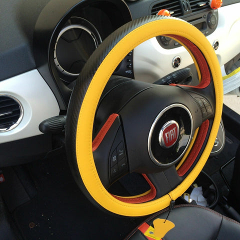 Yellow & Carbon Fiber Style Slip-On Steering Wheel Cover Tight Fit Sport 2019