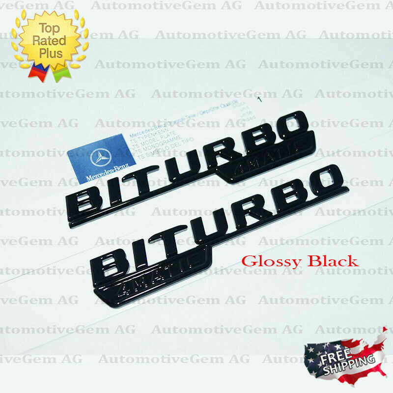 OEM BITURBO 4MATIC Fender AMG Emblem Glossy Black Logo Mercedes C43 E43 GLC43