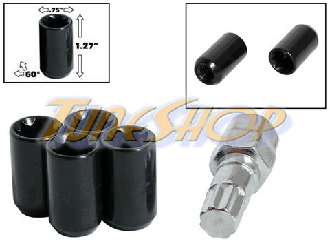 4 TUNER WHEEL LOCK LUG NUTS 8 POINT KEY 12X1.25 12 1.25 ACORN OPEN END BLACK N
