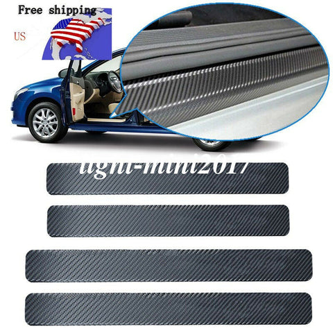 4x Accessories Carbon Fiber Car Door Plate Sill Scuff Cover Sticker Anti Scratch