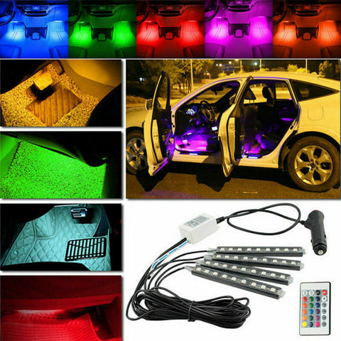 Universal Car RGB LED Light Dash Floor Foot Strip Lights Decorative Lamp