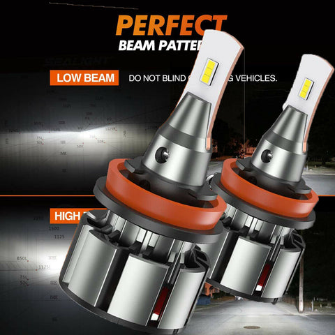 SEALIGHT H11 LED Headlight Bulb Kit Low Beam 8000LM 6000K Pure White Free Return