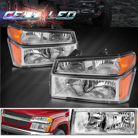 2x Headlights Assembly + Bumper Lights for 2004-2012 GMC Canyon/Chevy Colorado