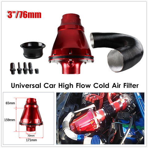3inch/76mm Universal Air Power Intake Filter Car High Flow Cold Air Filter Set