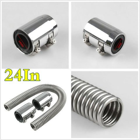 24In Universal Stainless Steel Radiator Flexible Coolant Water Hose Kit With Cap