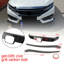 3PCS Front Bumper Cover Grille ABS Carbon Fiber For Honda Civic 2016-2020