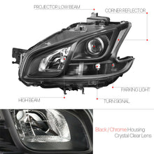 Black Projector Headlight Clear Turn Signal Reflector for 09-14 Nissan Maxima