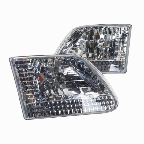 Euro Headlights for 1997-2003 Ford F-150 F-250 Expedition - Chrome/Clear