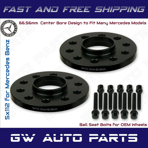 2 PCs 12mm Mercedes Benz 5x112 REAR Hub Centric Wheel Spacers W/lug Bolts Kit